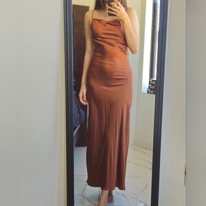 brown satin maxi dress
